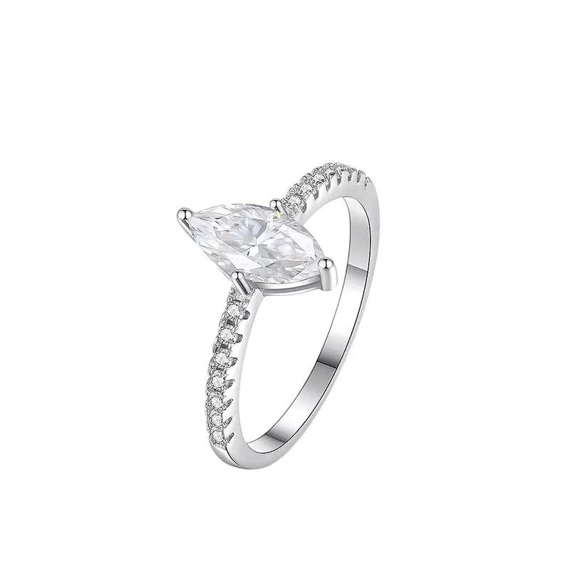 Drinsper Simple Marquise Ring - S925 0.5Ct DVVS Colour Synthetic Moissanite Sterling Silver Engagement Ring for Women Girls Elegant Classic Style Suitable for Daily Wearing Birthday Anniversary Jewelry Gift for Her