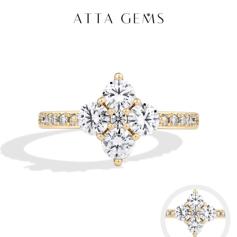 ATTAGEMS round Cut Lab-Created Moissanite Lucky Ring for Women Real 925 Sterling Silver Plated Sparkling Rings Birthday Party Daily Fine Jewelry Set Gift R310