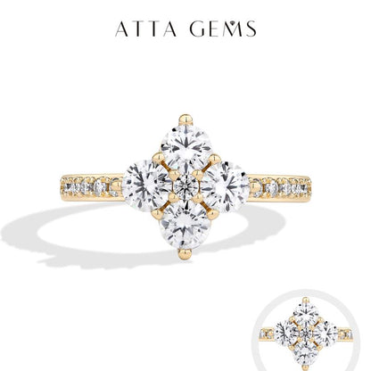 ATTAGEMS round Cut Lab-Created Moissanite Lucky Ring for Women Real 925 Sterling Silver Plated Sparkling Rings Birthday Party Daily Fine Jewelry Set Gift R310