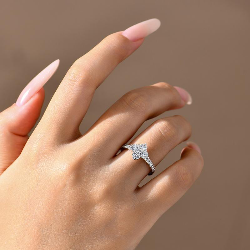 ATTAGEMS round Cut Lab-Created Moissanite Lucky Ring for Women Real 925 Sterling Silver Plated Sparkling Rings Birthday Party Daily Fine Jewelry Set Gift R310