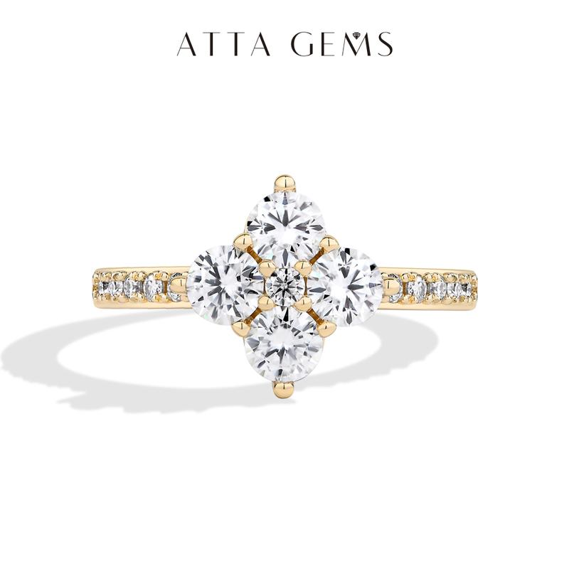 ATTAGEMS round Cut Lab-Created Moissanite Lucky Ring for Women Real 925 Sterling Silver Plated Sparkling Rings Birthday Party Daily Fine Jewelry Set Gift R310