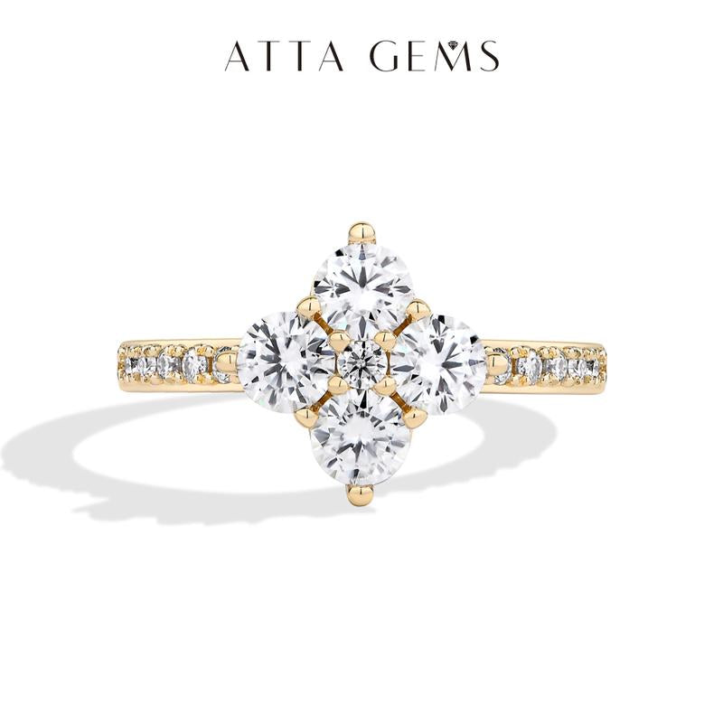 ATTAGEMS round Cut Lab-Created Moissanite Lucky Ring for Women Real 925 Sterling Silver Plated Sparkling Rings Birthday Party Daily Fine Jewelry Set Gift R310