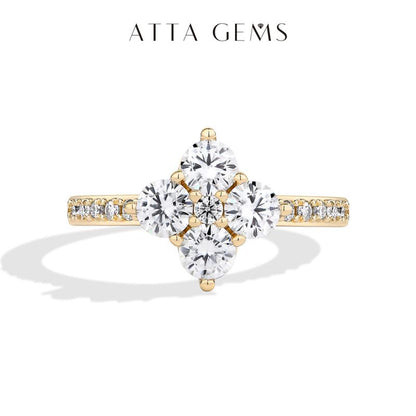 ATTAGEMS round Cut Lab-Created Moissanite Lucky Ring for Women Real 925 Sterling Silver Plated Sparkling Rings Birthday Party Daily Fine Jewelry Set Gift R310