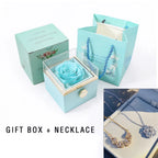 New Valentine Eternal Rose Jewelry Ring Box Rotate Wedding Clover Pendant Necklace Storage Case for Women Valentine'S Day Gift