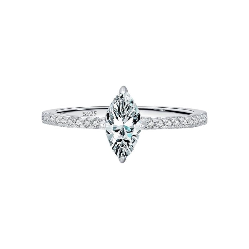 Drinsper Simple Marquise Ring - S925 0.5Ct DVVS Colour Synthetic Moissanite Sterling Silver Engagement Ring for Women Girls Elegant Classic Style Suitable for Daily Wearing Birthday Anniversary Jewelry Gift for Her