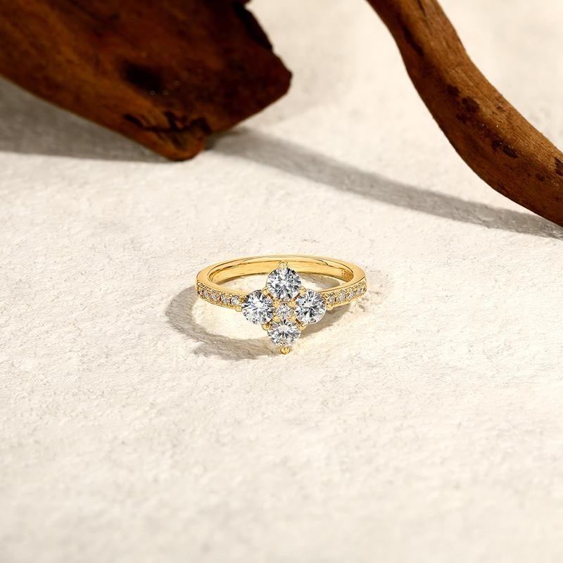 ATTAGEMS round Cut Lab-Created Moissanite Lucky Ring for Women Real 925 Sterling Silver Plated Sparkling Rings Birthday Party Daily Fine Jewelry Set Gift R310