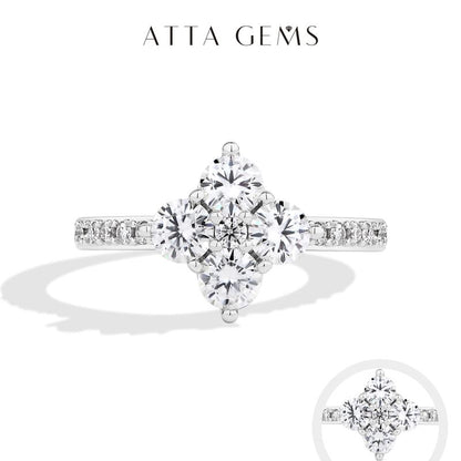 ATTAGEMS round Cut Lab-Created Moissanite Lucky Ring for Women Real 925 Sterling Silver Plated Sparkling Rings Birthday Party Daily Fine Jewelry Set Gift R310