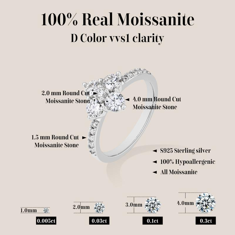 ATTAGEMS round Cut Lab-Created Moissanite Lucky Ring for Women Real 925 Sterling Silver Plated Sparkling Rings Birthday Party Daily Fine Jewelry Set Gift R310