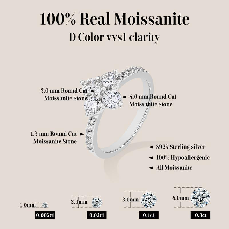 ATTAGEMS round Cut Lab-Created Moissanite Lucky Ring for Women Real 925 Sterling Silver Plated Sparkling Rings Birthday Party Daily Fine Jewelry Set Gift R310