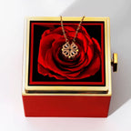 New Valentine Eternal Rose Jewelry Ring Box Rotate Wedding Clover Pendant Necklace Storage Case for Women Valentine'S Day Gift