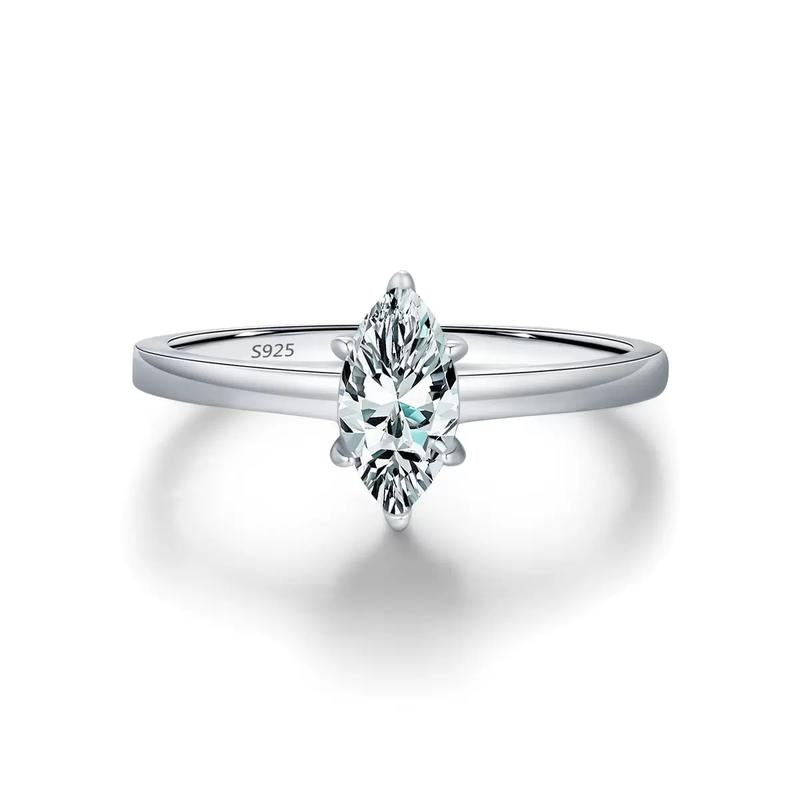 Drinsper Simple Marquise Ring - S925 0.5Ct DVVS Colour Synthetic Moissanite Sterling Silver Engagement Ring for Women Girls Elegant Classic Style Suitable for Daily Wearing Birthday Anniversary Jewelry Gift for Her