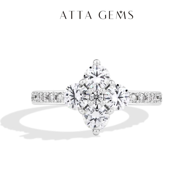 ATTAGEMS round Cut Lab-Created Moissanite Lucky Ring for Women Real 925 Sterling Silver Plated Sparkling Rings Birthday Party Daily Fine Jewelry Set Gift R310