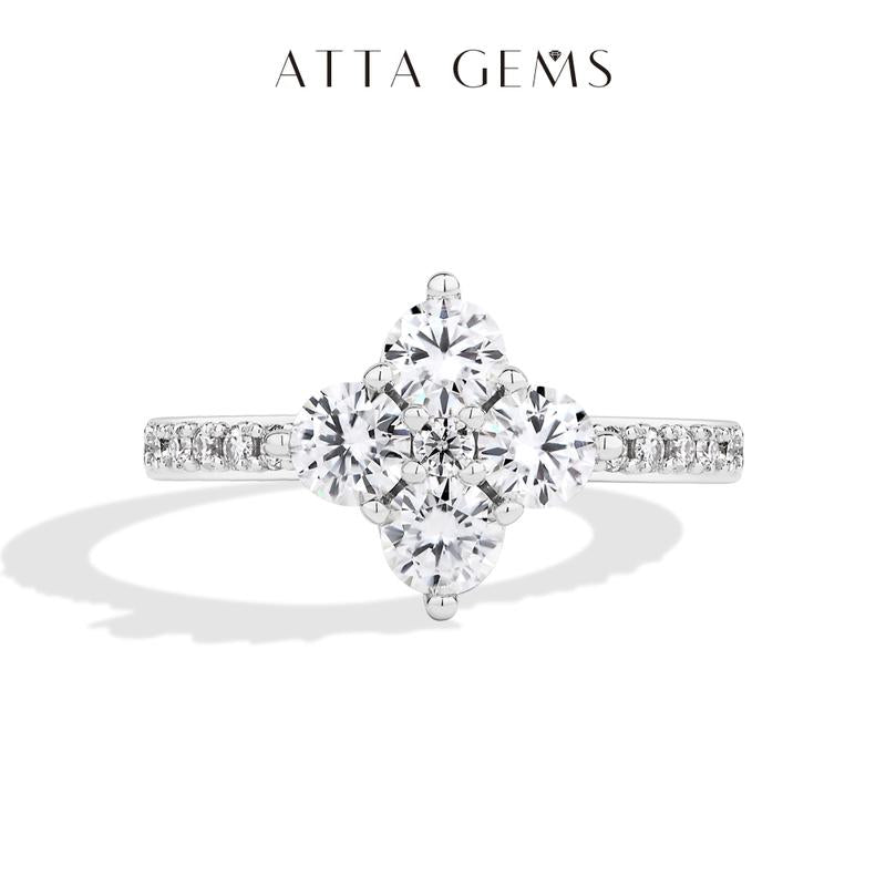 ATTAGEMS round Cut Lab-Created Moissanite Lucky Ring for Women Real 925 Sterling Silver Plated Sparkling Rings Birthday Party Daily Fine Jewelry Set Gift R310