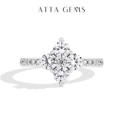 ATTAGEMS round Cut Lab-Created Moissanite Lucky Ring for Women Real 925 Sterling Silver Plated Sparkling Rings Birthday Party Daily Fine Jewelry Set Gift R310