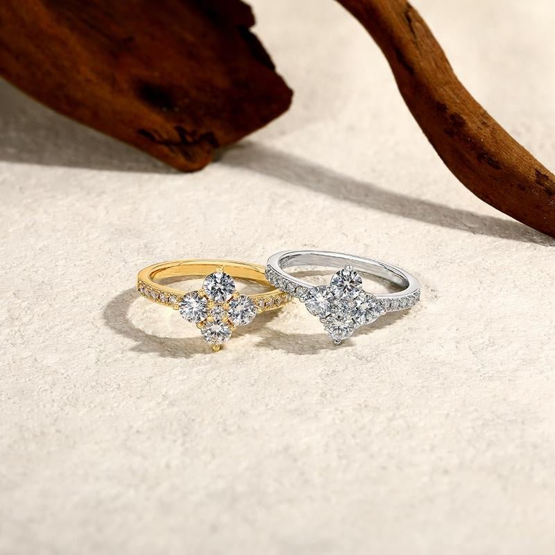 ATTAGEMS round Cut Lab-Created Moissanite Lucky Ring for Women Real 925 Sterling Silver Plated Sparkling Rings Birthday Party Daily Fine Jewelry Set Gift R310