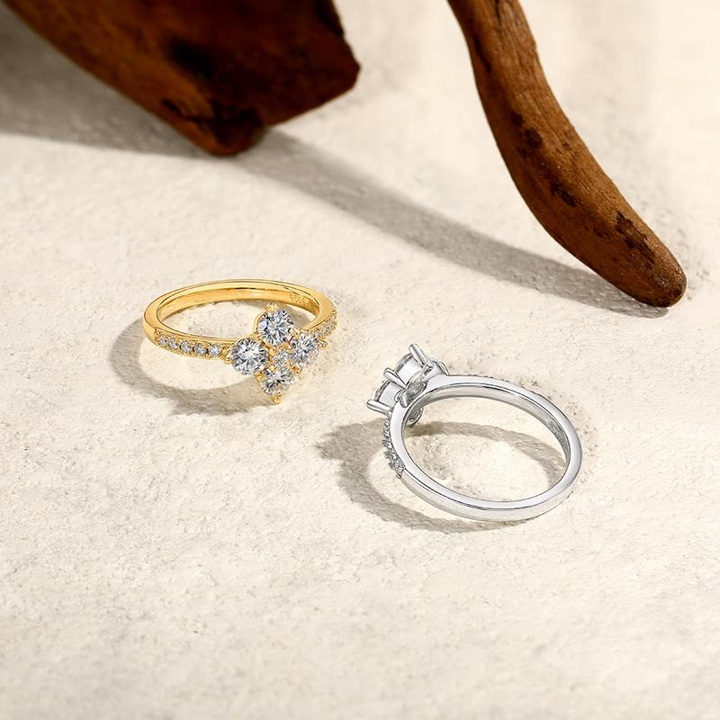 ATTAGEMS round Cut Lab-Created Moissanite Lucky Ring for Women Real 925 Sterling Silver Plated Sparkling Rings Birthday Party Daily Fine Jewelry Set Gift R310